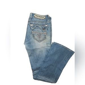 ROCK REVIVAL | WOMENS BOOT CUT GRAPHIC POCKETS JEANS SZ 28